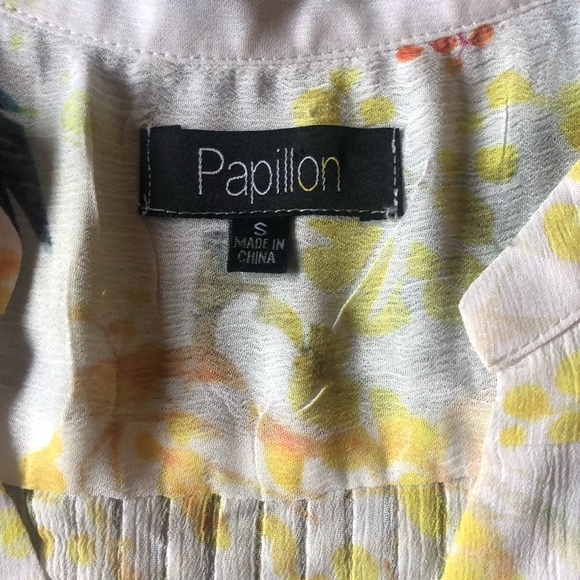 Papillon Tropical Print Semi- Sheer Button Blouse - Picture 3 of 6
